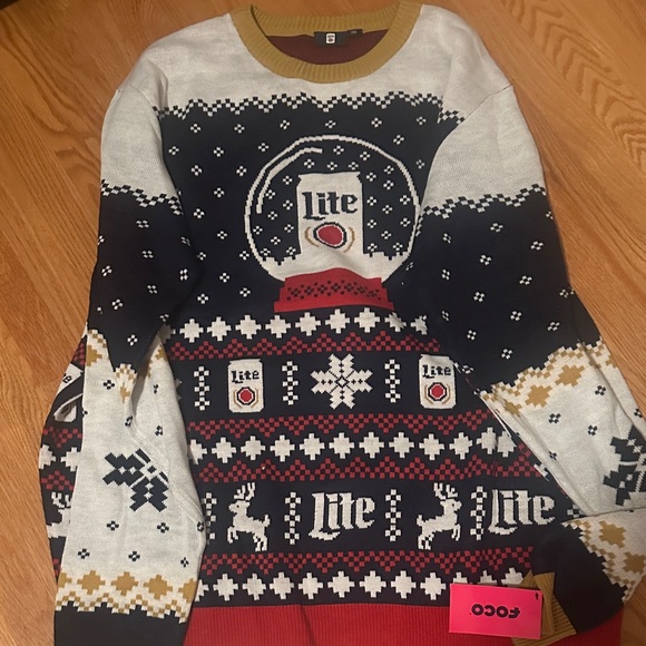 Coors Light Men's Holiday Sweater - Black, White, Gold - Picture 1 of 1